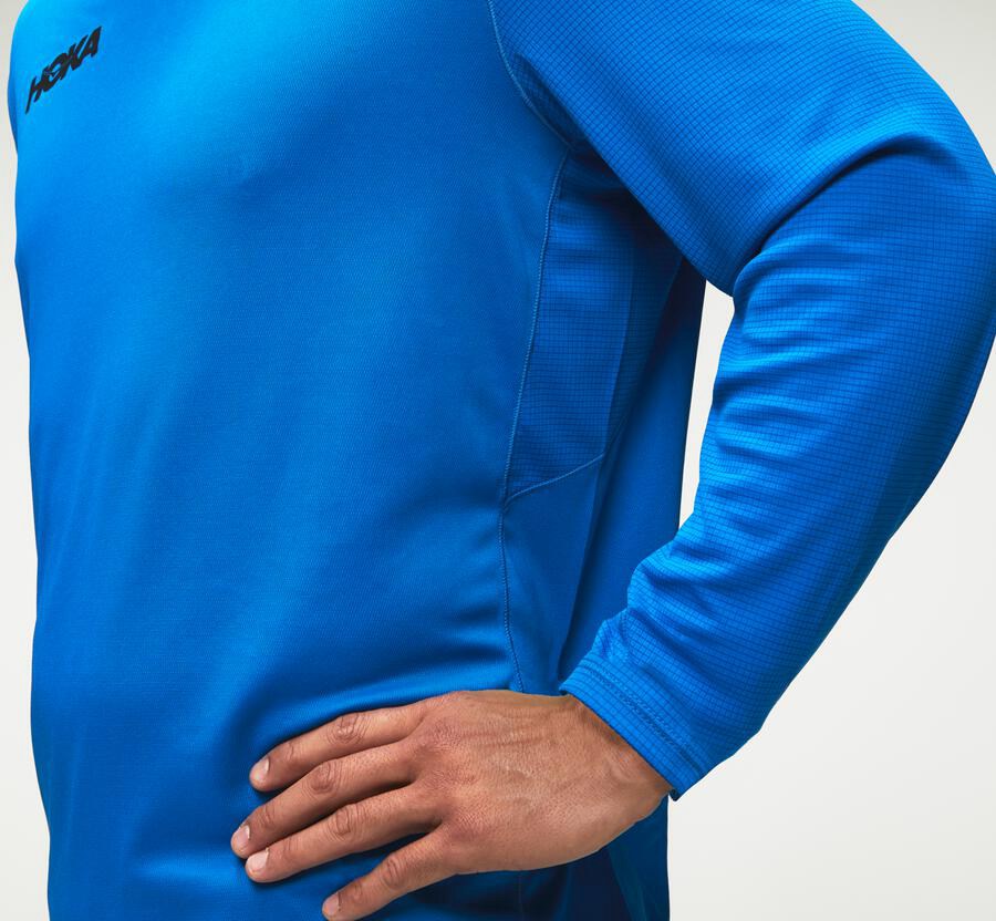 Hoka One One Top Panske Modre - Performance Dlho Sleeve - 17894-ISFQ